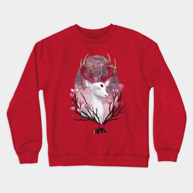 White Stag with Magnolias Crewneck Sweatshirt by Jadiekins